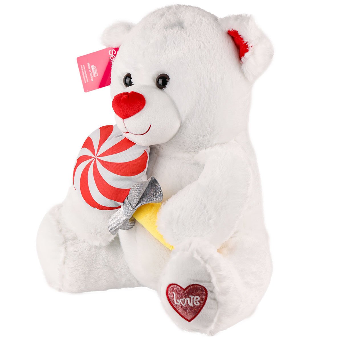 1727 Peluş Şekerli Ayı 46 cm Beyaz -Selay Oyuncak