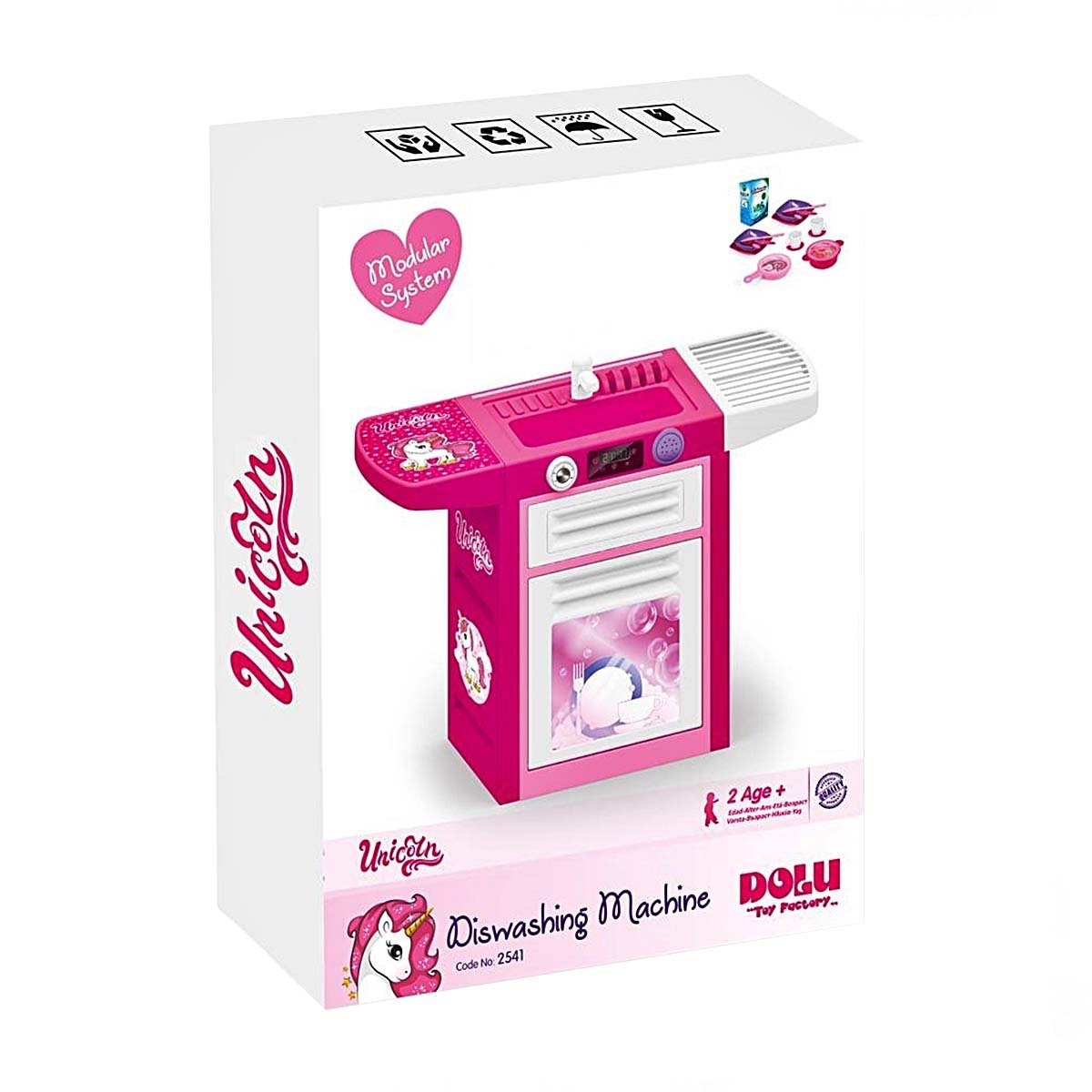 Dolu Unicorn Sesli Pembe Lavabolu Bulaşık Makinesi