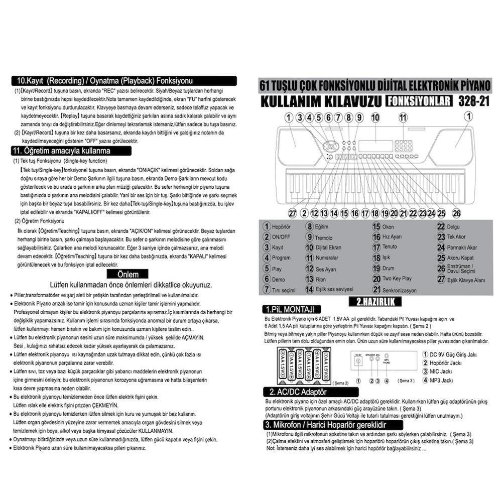 TFL-328-21 VLEKTRO 61 TUŞ IŞIKLI BÜYÜK PİYANO -VRD