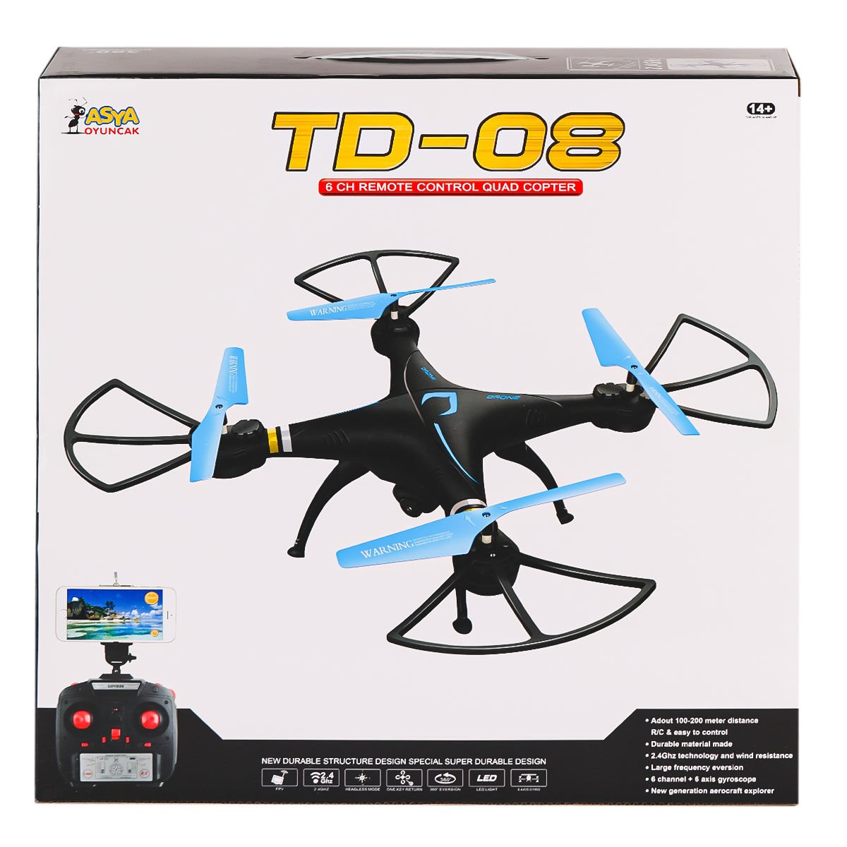 22571-TD-08WH Kumandalı 6 ch Quad Copter Drone -Asya Oyuncak