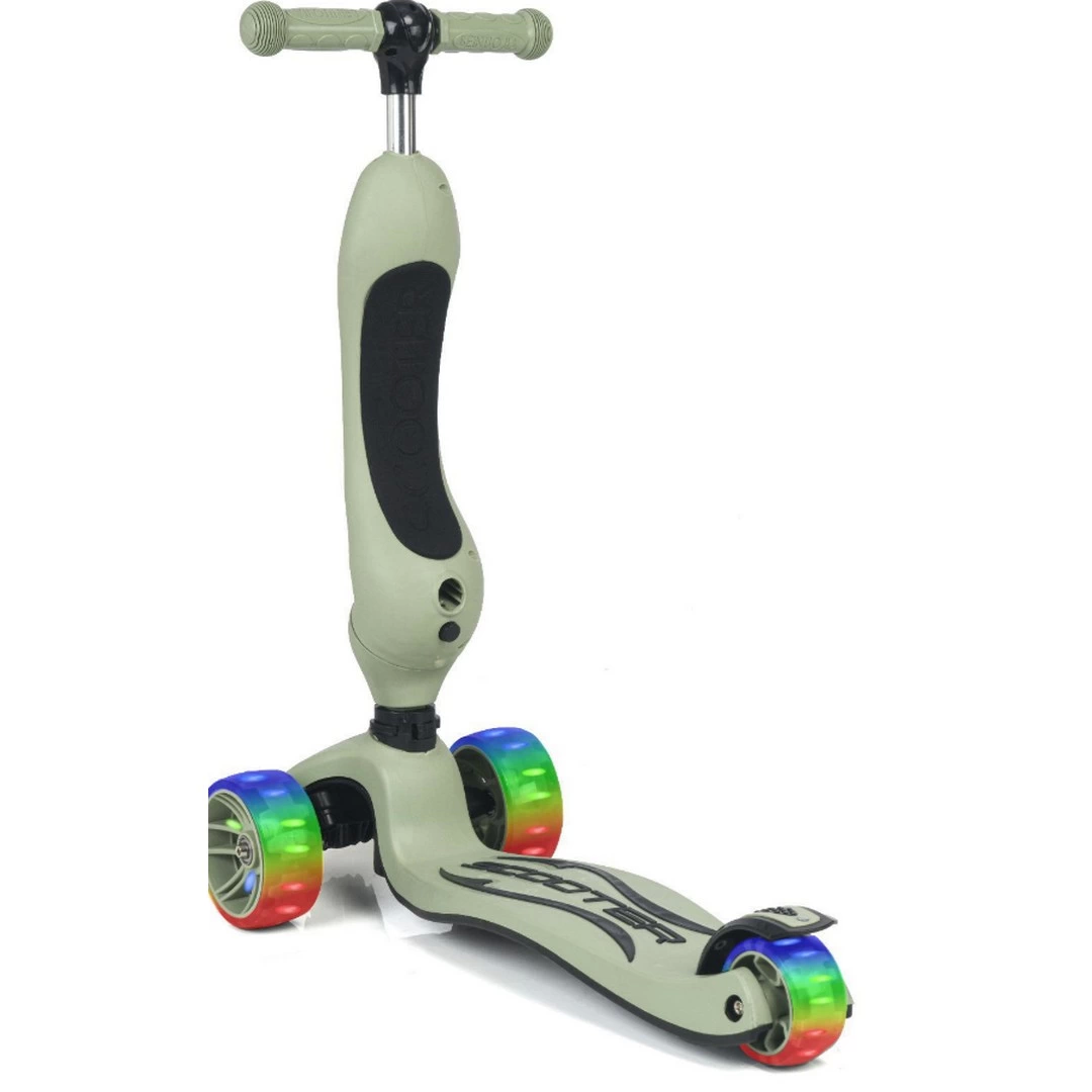 Smart Oturaklı 3 Tekerlekli Işıklı Scooter Askeri Yeşil