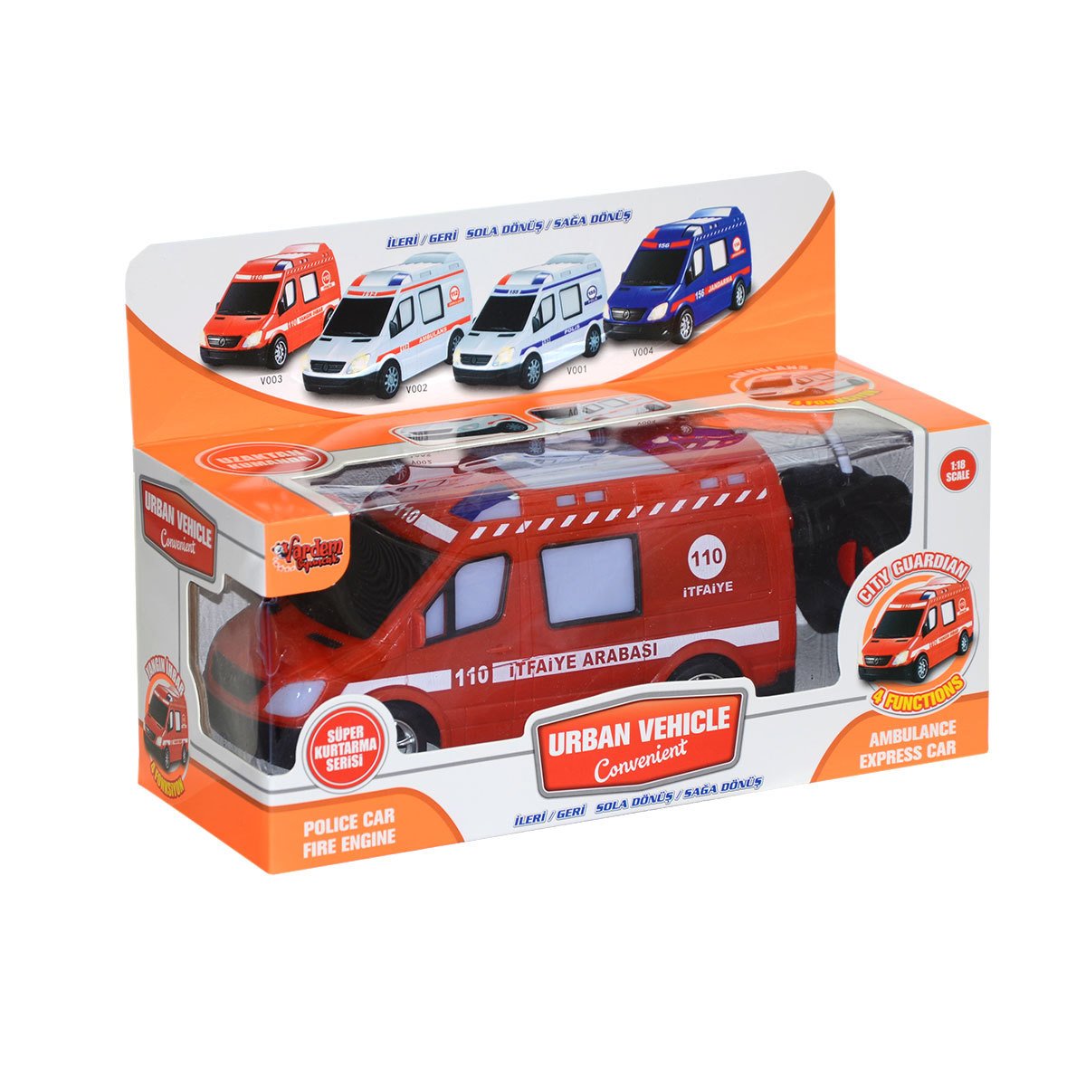 V001-2 V3 V004 Kumandalı Sesli Işıklı Polis Arabası-Jandarma-Ambulans-İtfaiye 1:18-Vardem