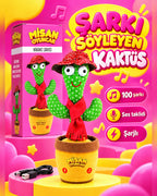 100 Yabancı Şarkılı Dans Eden Peluş Kaktüs | Ses Taklitli, Şarjlı-Kırmızı Şapkalı ve Kırmızı Atkılı