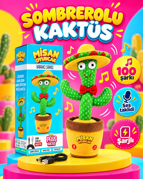 100 Yabancı Şarkılı Dans Eden Peluş Kaktüs | Ses Taklitli, Şarjlı