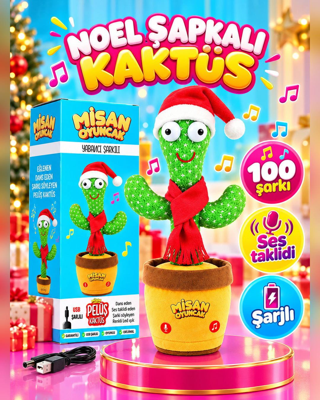 100 Yabancı Şarkılı Dans Eden Peluş Kaktüs | Ses Taklitli, Şarjlı