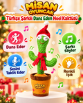 100 Şarkılı Dans Eden Kaktüs Noel Şapkalı ve Kırmızı Atkılı  – Model ve Dil Seçenekli