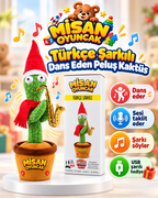100 Şarkılı Dans Eden Kaktüs Noel Şapkalı Kırmızı Atkılı ve Saksafonlu  – Model ve Dil Seçenekli