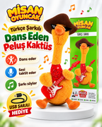 100 Şarkılı Dans Eden Kaktüs Noel Şapkalı Kırmızı Atkılı ve Saksafonlu  – Model ve Dil Seçenekli