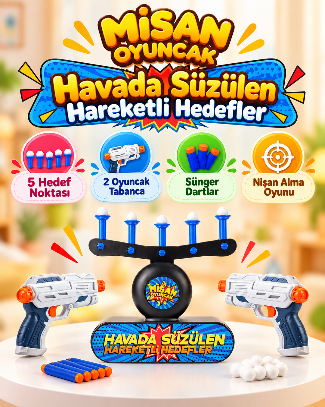 Misan Havada Süzülen Hedef Vurma Oyunu – 2  Tabancalı Sünger Dart Seti
