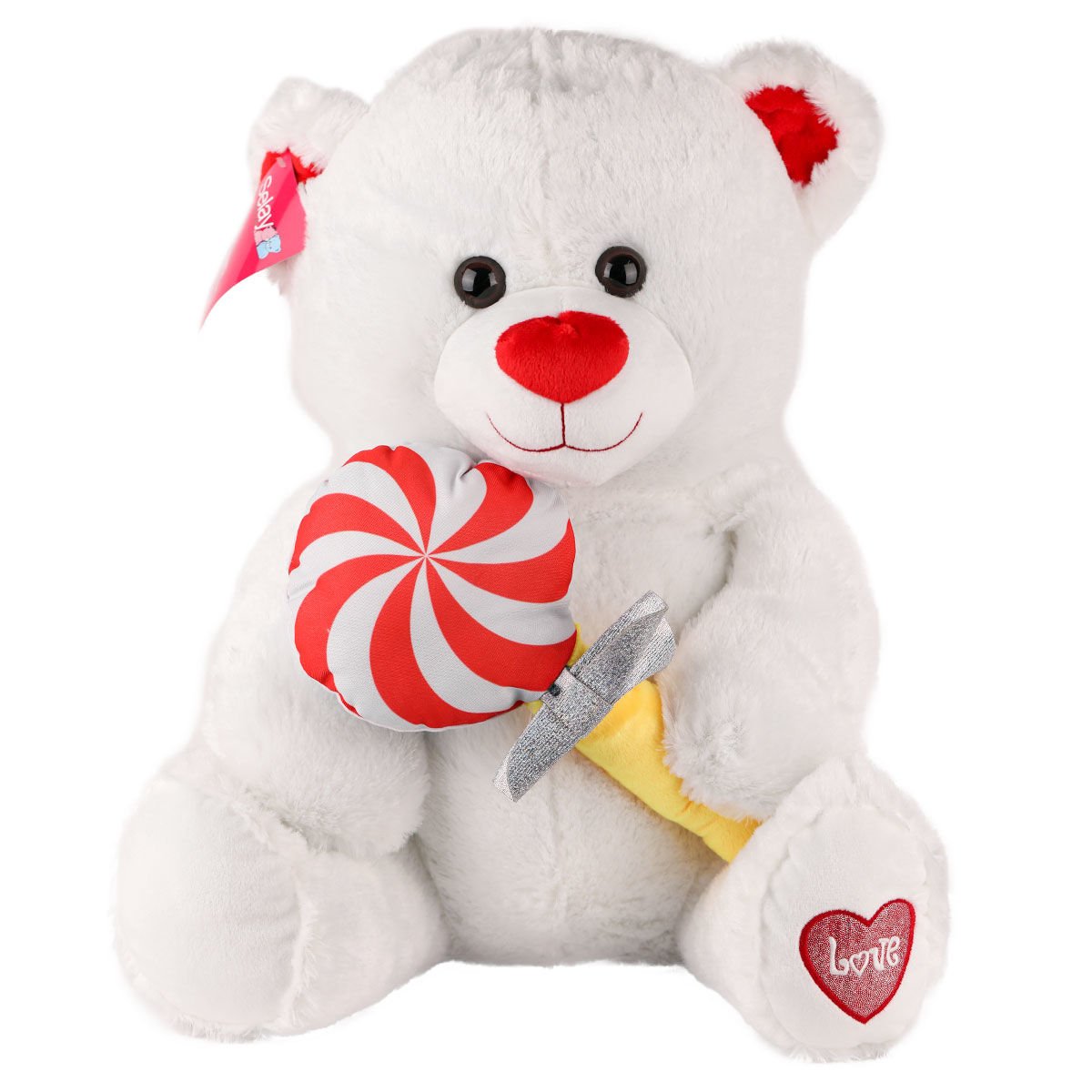 1727 Peluş Şekerli Ayı 46 cm Beyaz -Selay Oyuncak