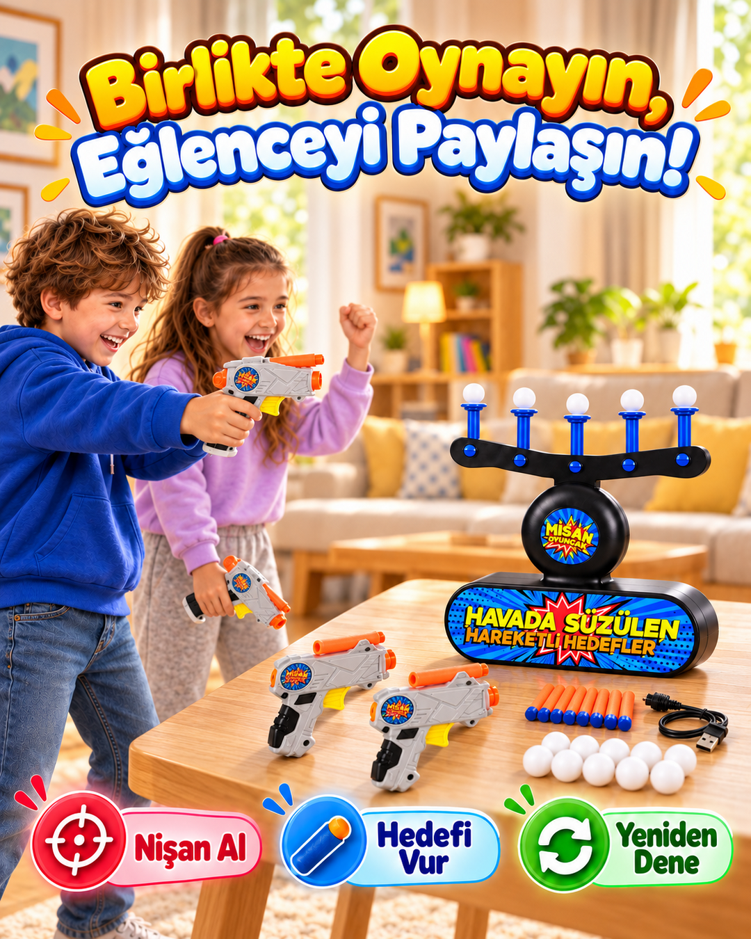 Misan Havada Süzülen Hedef Vurma Oyunu – 4  Tabancalı Sünger Dart Seti