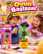 100 Yabancı Şarkılı Dans Eden Peluş Kaktüs | Ses Taklitli, Şarjlı-Noel Şapkalı & Kırmızı Atkılı