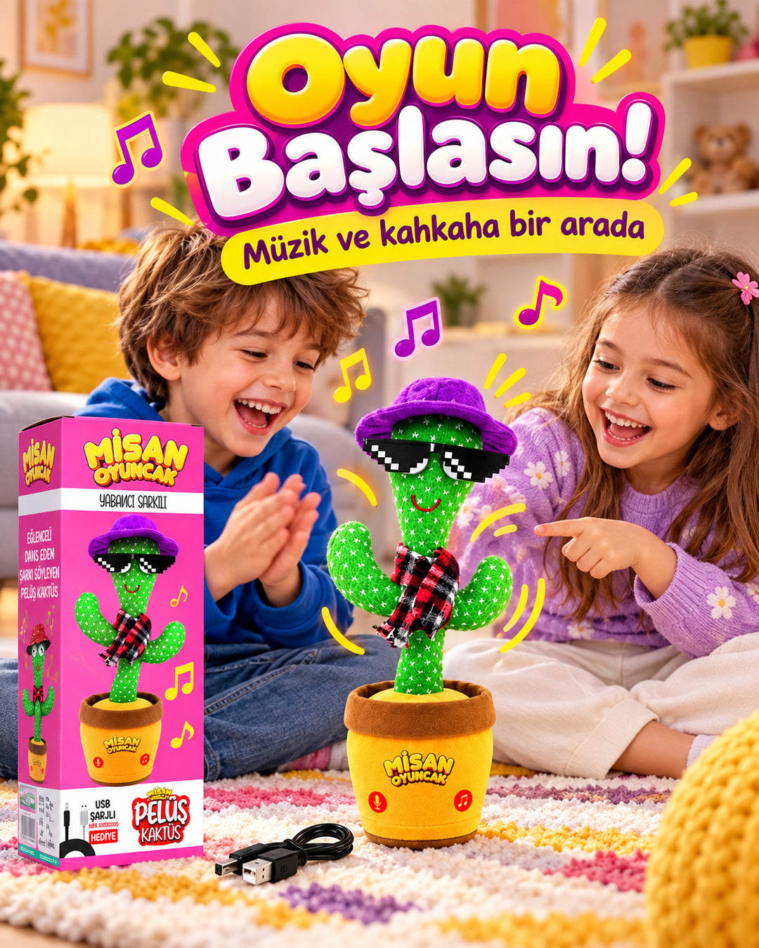 100 Yabancı Şarkılı Dans Eden Peluş Kaktüs | Ses Taklitli, Şarjlı