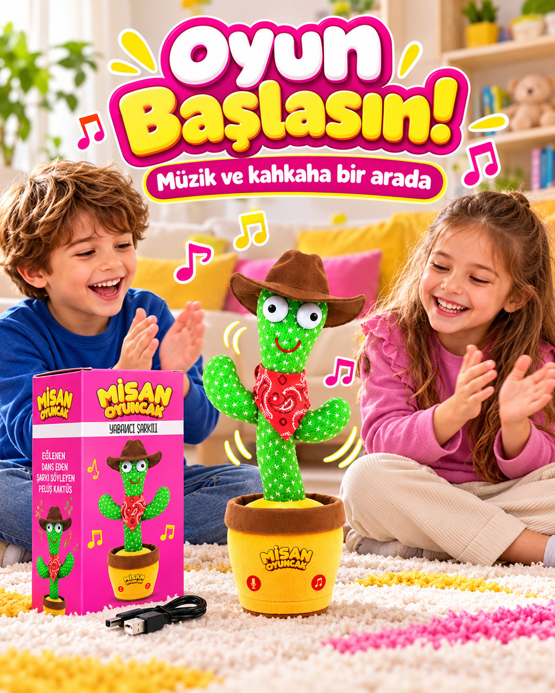 100 Yabancı Şarkılı Dans Eden Peluş Kaktüs | Ses Taklitli, Şarjlı