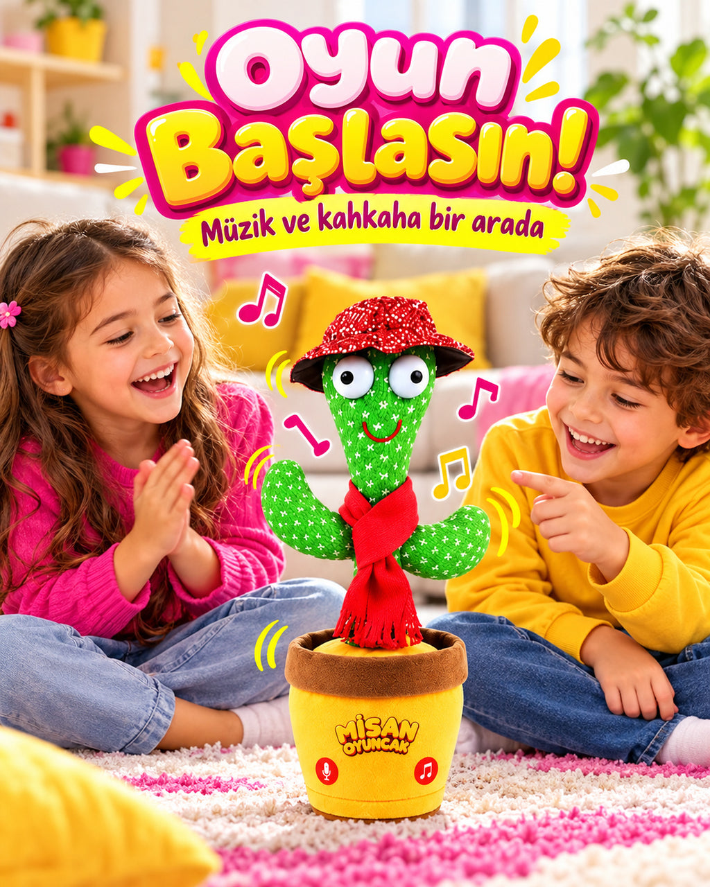 100 Yabancı Şarkılı Dans Eden Peluş Kaktüs | Ses Taklitli, Şarjlı-Kırmızı Şapkalı ve Kırmızı Atkılı