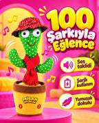 100 Yabancı Şarkılı Dans Eden Peluş Kaktüs | Ses Taklitli, Şarjlı-Kırmızı Şapkalı ve Kırmızı Atkılı