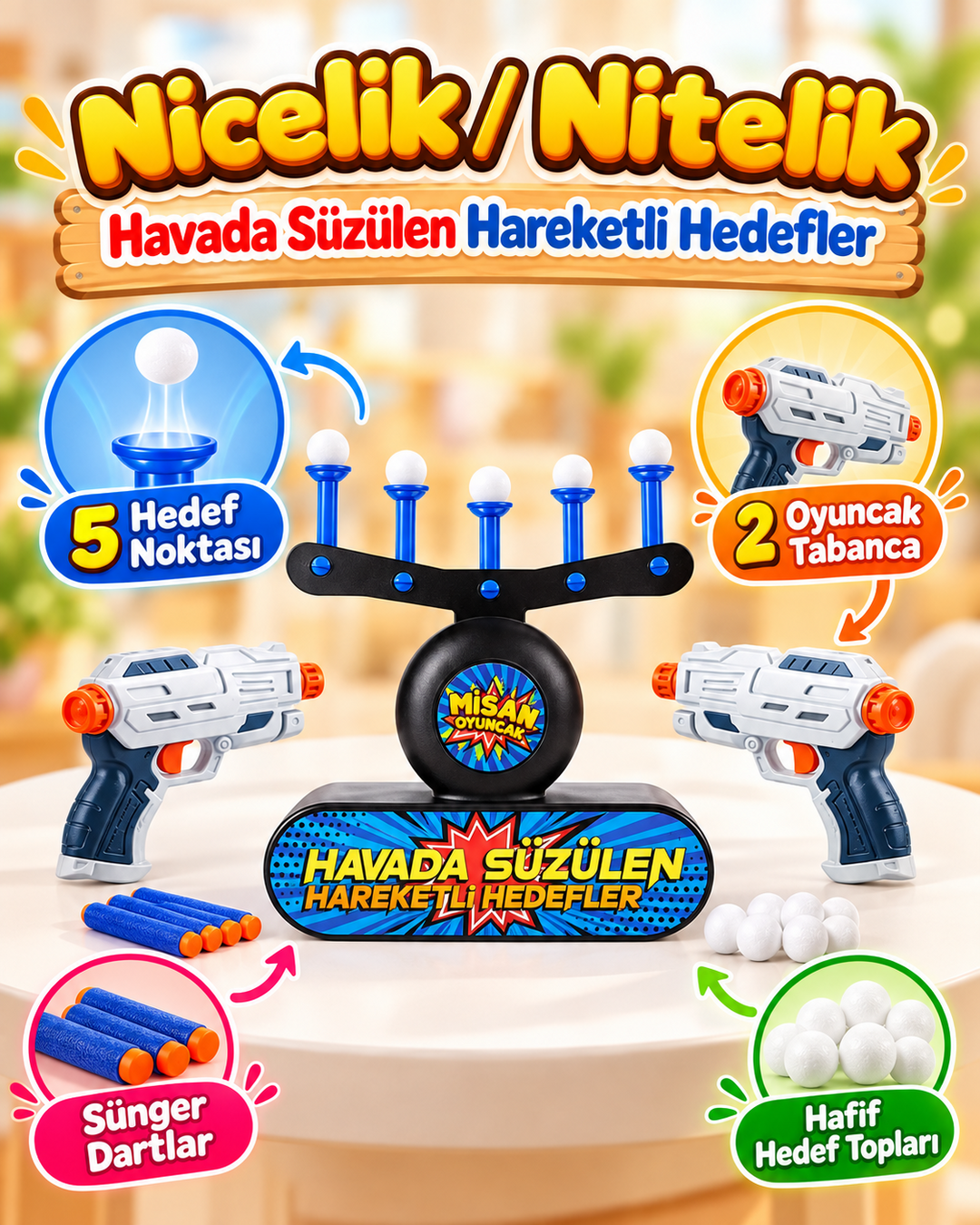 Misan Havada Süzülen Hedef Vurma Oyunu – 2  Tabancalı Sünger Dart Seti