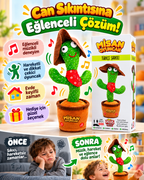 100 Şarkılı Dans Eden Kaktüs Kovboy Şapkalı Kırmızı Fularlı  – Model ve Dil Seçenekli