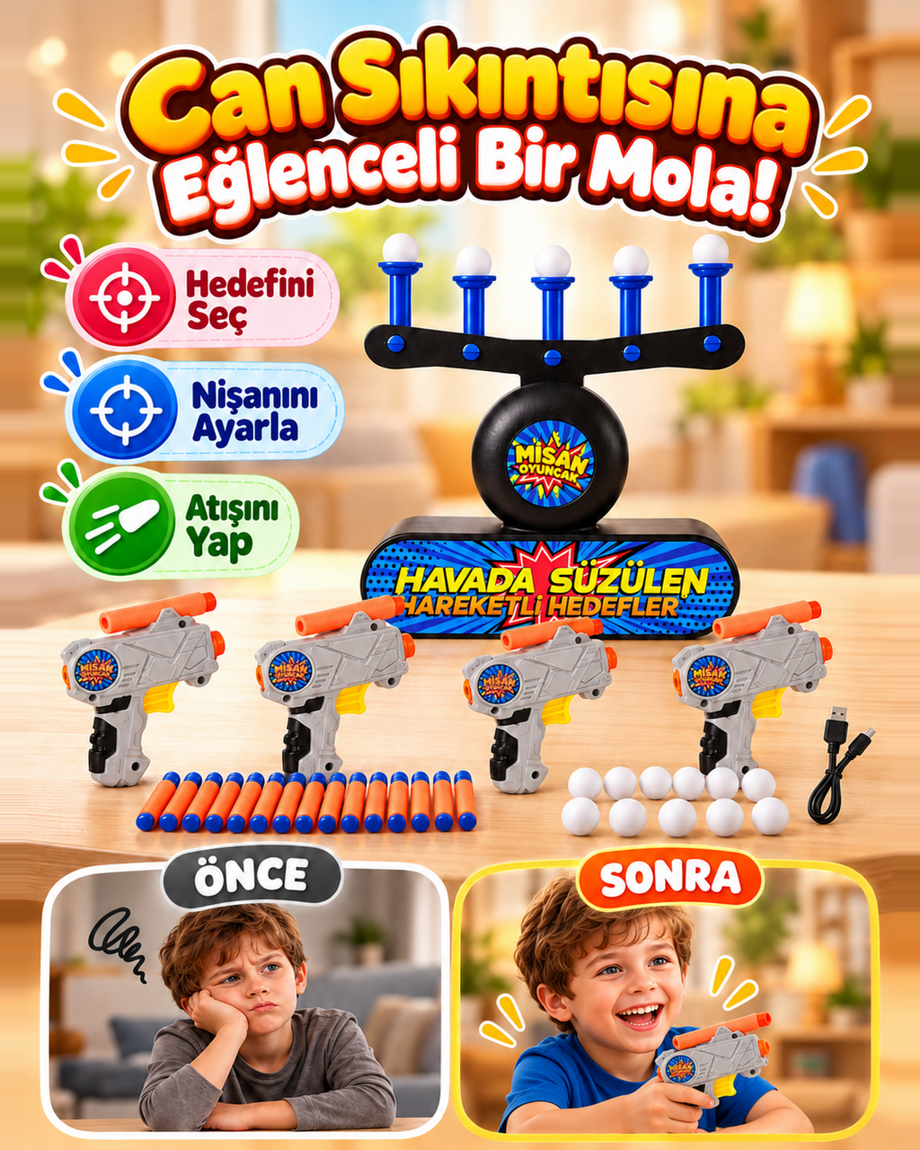 Misan Havada Süzülen Hedef Vurma Oyunu – 4  Tabancalı Sünger Dart Seti