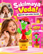 100 Yabancı Şarkılı Dans Eden Peluş Kaktüs | Ses Taklitli, Şarjlı-Kırmızı Şapkalı ve Kırmızı Atkılı