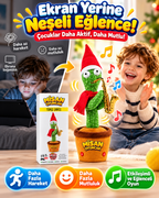 100 Şarkılı Dans Eden Kaktüs Noel Şapkalı Kırmızı Atkılı ve Saksafonlu  – Model ve Dil Seçenekli