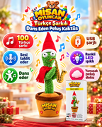 100 Şarkılı Dans Eden Kaktüs Noel Şapkalı Kırmızı Atkılı ve Saksafonlu  – Model ve Dil Seçenekli