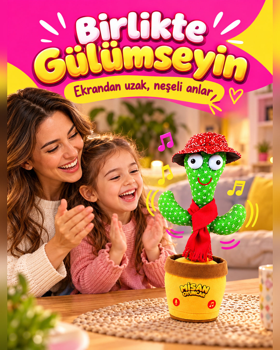 100 Yabancı Şarkılı Dans Eden Peluş Kaktüs | Ses Taklitli, Şarjlı-Kırmızı Şapkalı ve Kırmızı Atkılı