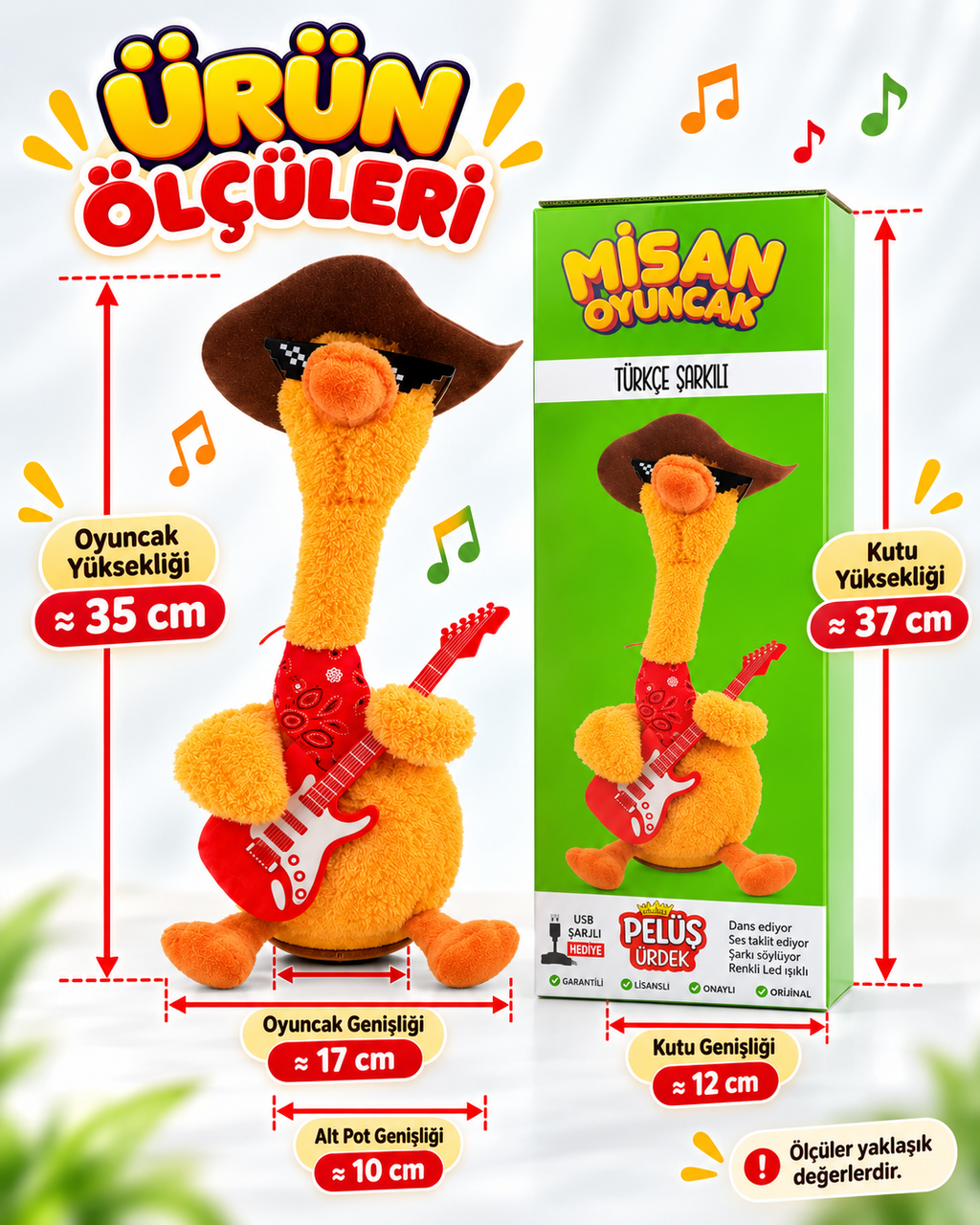 100 Şarkılı Dans Eden Kaktüs Gitarlı Sarı Ördek  – Model ve Dil Seçenekli