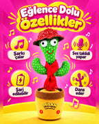100 Yabancı Şarkılı Dans Eden Peluş Kaktüs | Ses Taklitli, Şarjlı-Kırmızı Şapkalı ve Kırmızı Atkılı