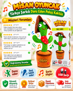100 Şarkılı Dans Eden Kaktüs Kovboy Şapkalı Kırmızı Fularlı  – Model ve Dil Seçenekli
