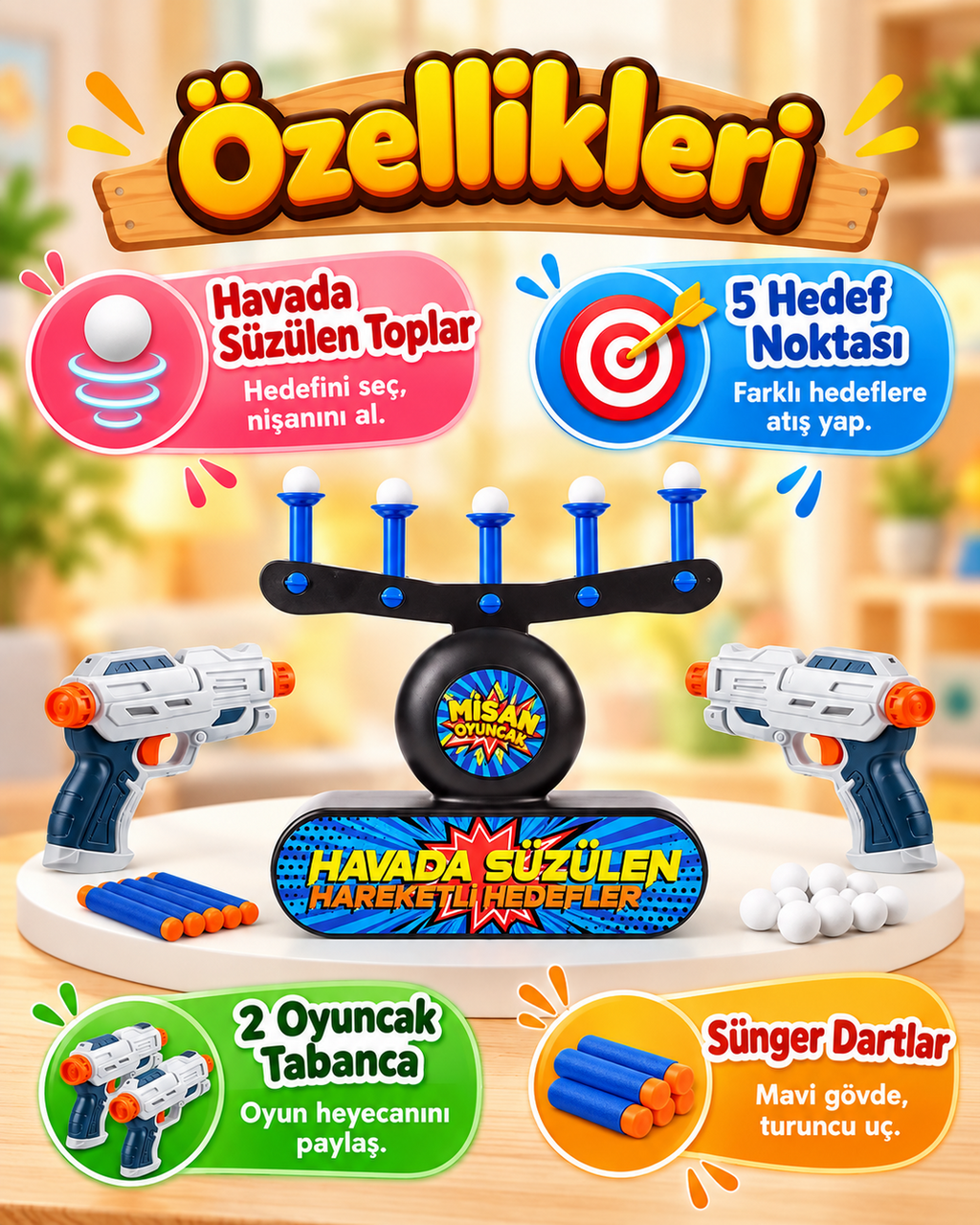 Misan Havada Süzülen Hedef Vurma Oyunu – 2  Tabancalı Sünger Dart Seti