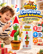 100 Şarkılı Dans Eden Kaktüs Noel Şapkalı Kırmızı Atkılı ve Saksafonlu  – Model ve Dil Seçenekli