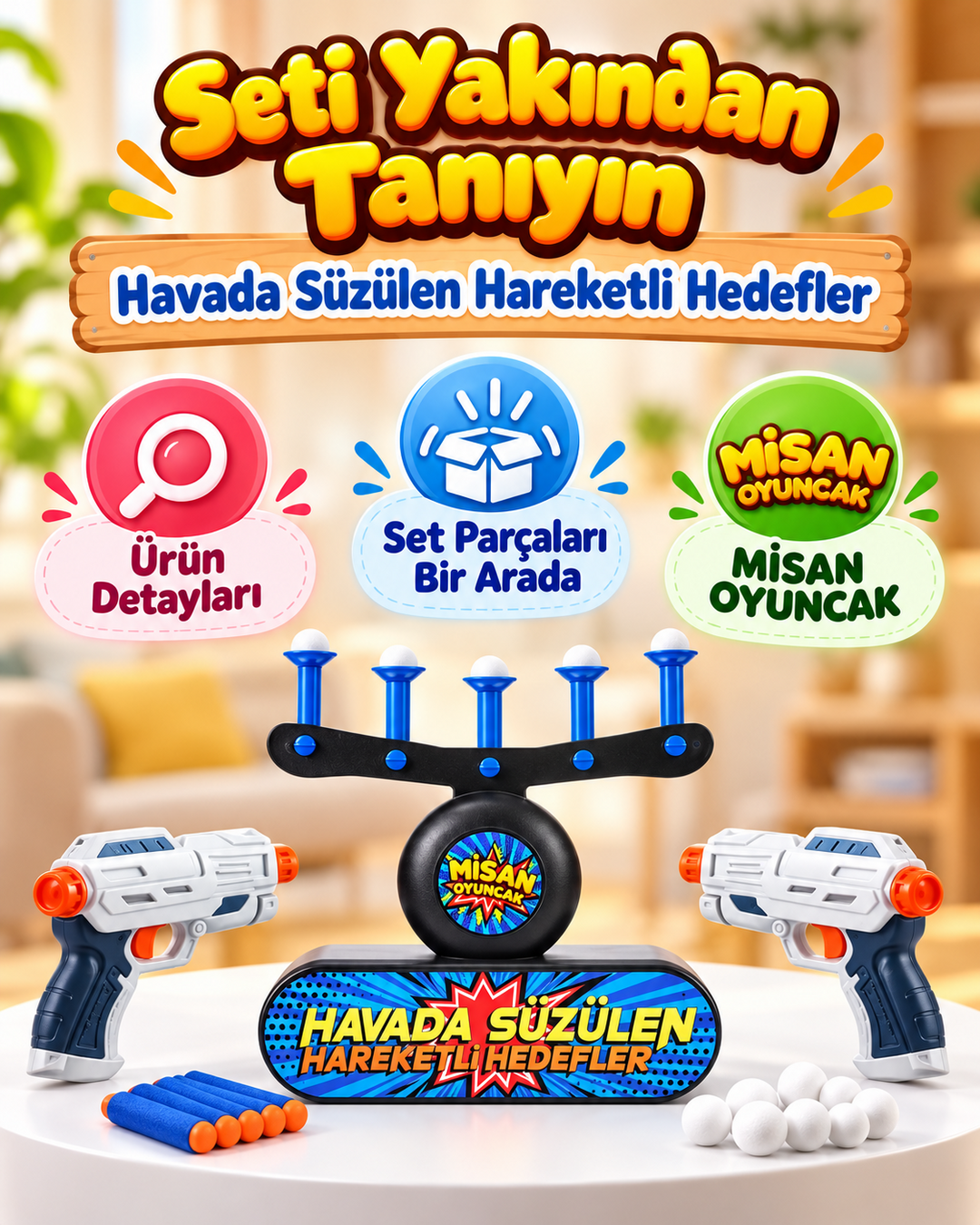 Misan Havada Süzülen Hedef Vurma Oyunu – 2  Tabancalı Sünger Dart Seti