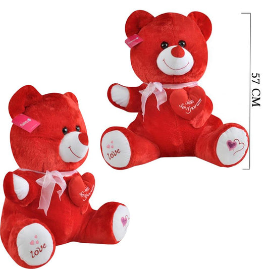 57 Cm Kırmızı Oturan Sevimli Kapli Peluş Ayıcık