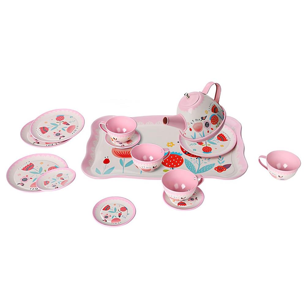 ATF-998A-998B 15 PARÇA ÇİÇEK DESENLİ METAL ÇAY SET