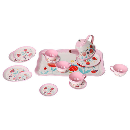 ATF-998A-998B 15 PARÇA ÇİÇEK DESENLİ METAL ÇAY SET