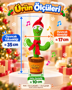 100 Şarkılı Dans Eden Kaktüs Noel Şapkalı ve Kırmızı Atkılı  – Model ve Dil Seçenekli