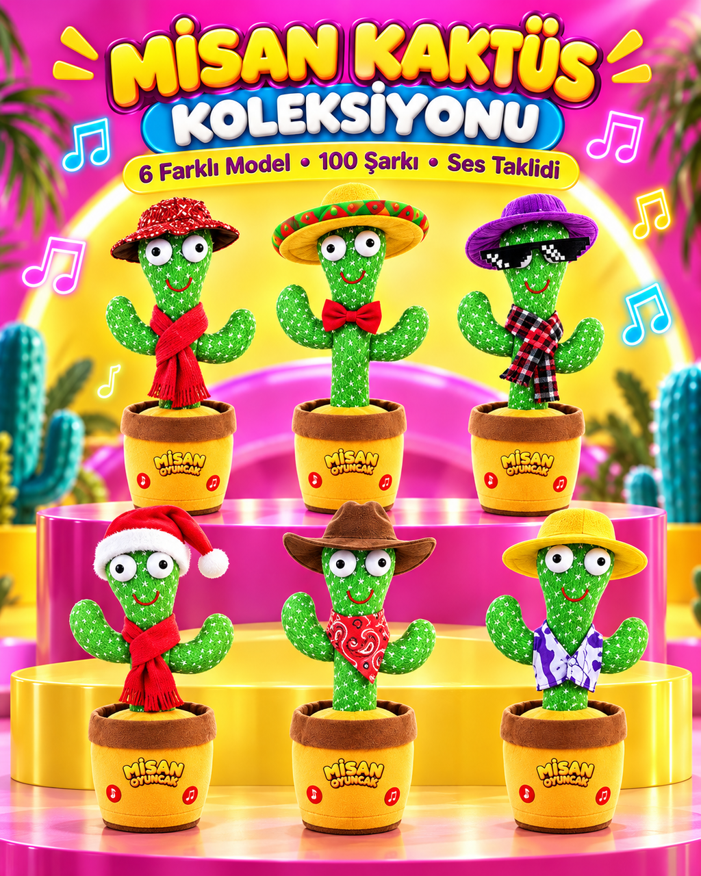 100 Yabancı Şarkılı Dans Eden Peluş Kaktüs | Ses Taklitli, Şarjlı