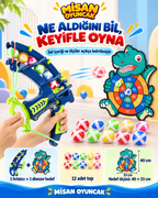 Dinozor Hedef Vurma Oyunu – 12 Toplu, Puanlı Hedef Tahtası ve Top Fırlatıcı Seti