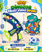 Dinozor Hedef Vurma Oyunu – 12 Toplu, Puanlı Hedef Tahtası ve Top Fırlatıcı Seti