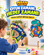 Dinozor Hedef Vurma Oyunu – 12 Toplu, Puanlı Hedef Tahtası ve Top Fırlatıcı Seti