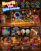 LED Işıklı Yazı Tahtası – 7 Renkli USB'li Silinebilir Neon Çizim ve Not Panosu