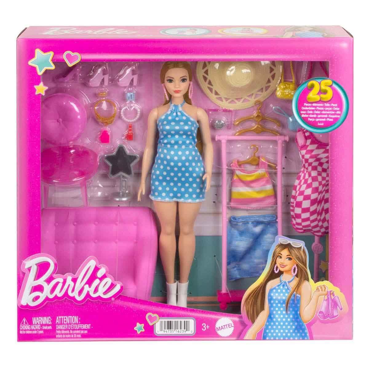 HPL78 Barbie'nin Kıyafet ve Aksesuar Askısı Oyun Seti