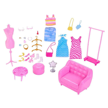 HPL78 Barbie'nin Kıyafet ve Aksesuar Askısı Oyun Seti