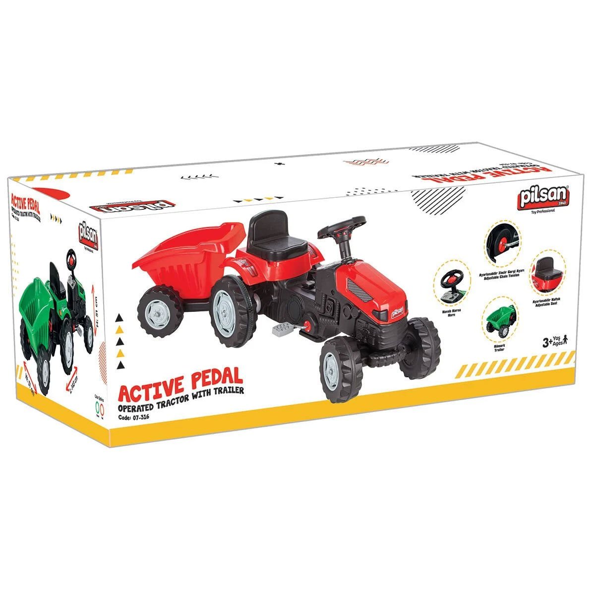 07 316 Active Römorklu Traktör Pedallı Kırmızı -Pilsan Oyuncak