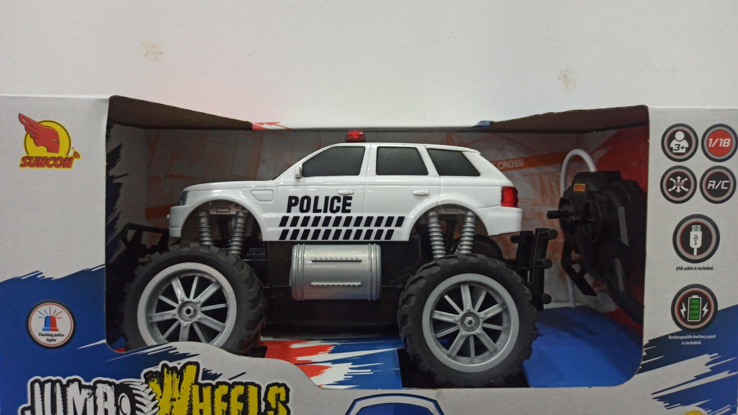 80022  Uzaktan Kumandalı Jumbo Wheels Usb Şarjlı Işıklı Polis Arabası 1:18