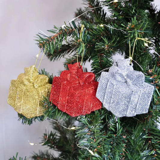 Simli Hediye Kutusu Yılbaşı Ağaç Süsü 3'lü