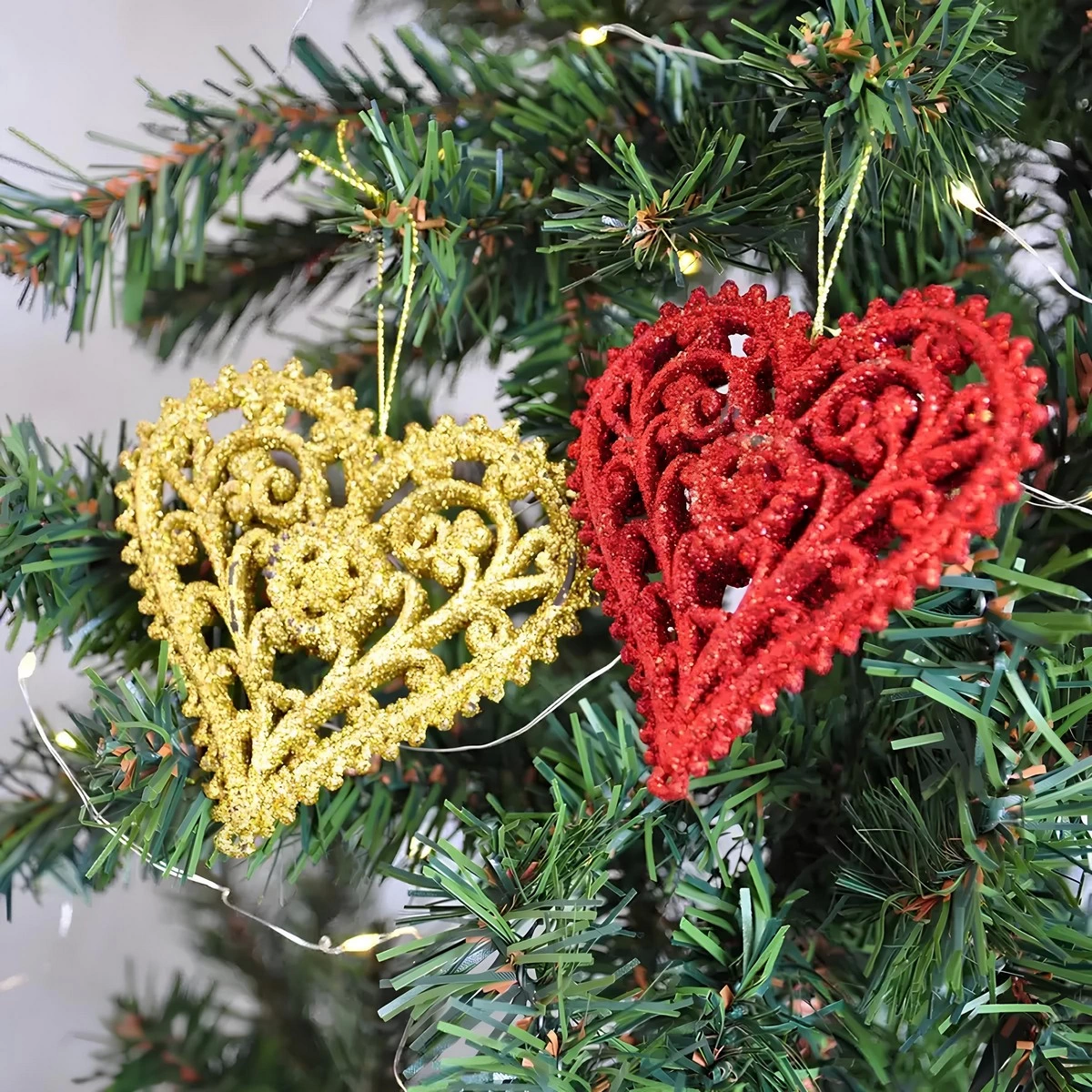 Simli Kalp Yılbaşı Ağaç Süsü 2'li