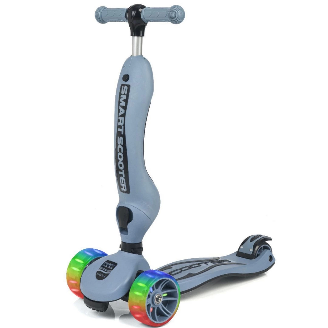 Smart Oturaklı 3 Tekerlekli Işıklı Scooter Bebe Askeri Mavi