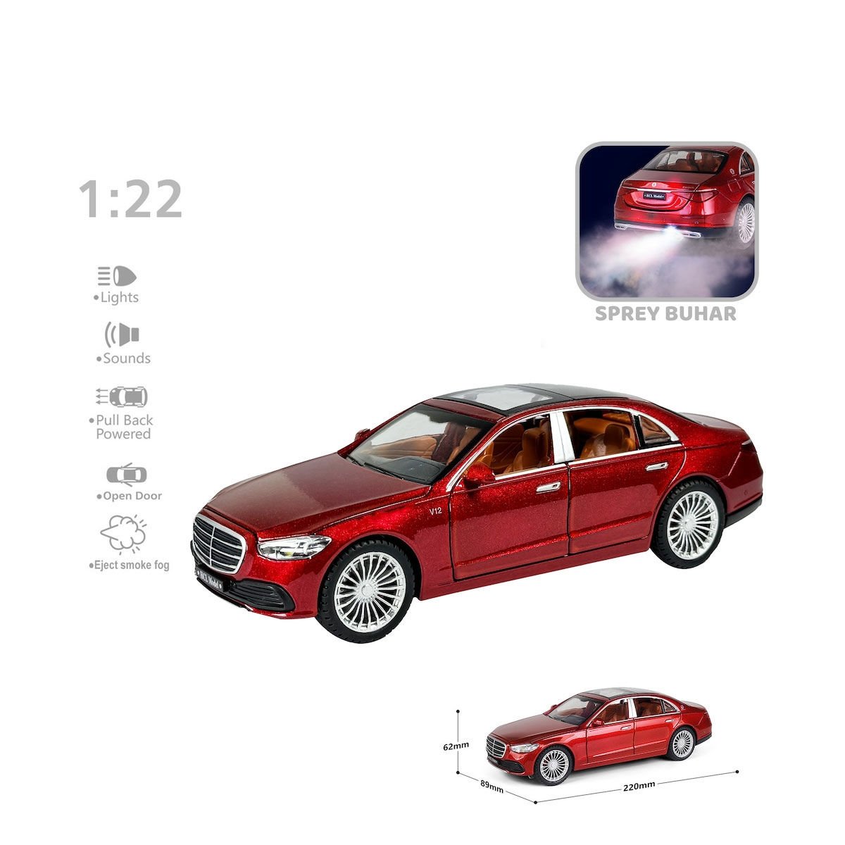 HCL-513 Sesli Işıklı Buharlı Mrs Araba 1:22 -Vardem Oyuncak